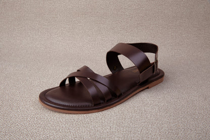 Coffee Brown Leather Cushion Sandals For Men