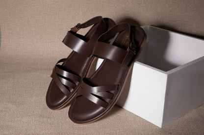 Coffee Brown Leather Cushion Sandals For Men