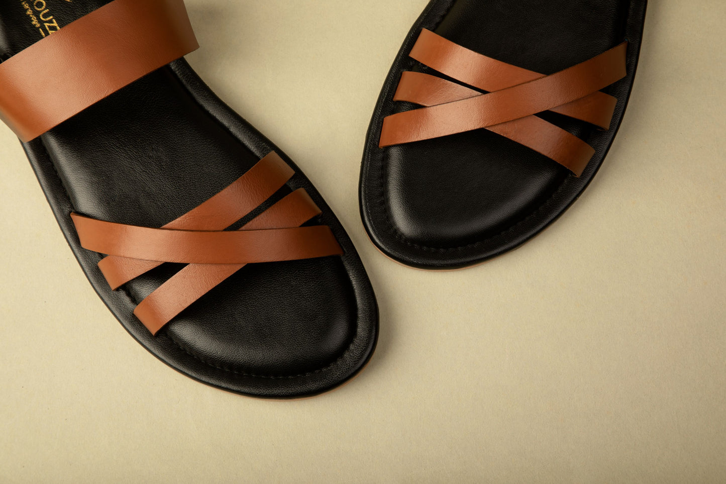 Tan Brown Leather Cushioned Sandals