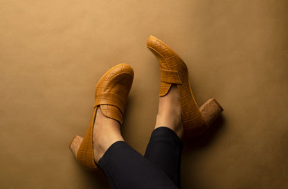 Mustard Yellow Block Heel Shoes For Women