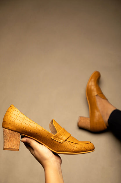 Mustard Yellow Block Heel Shoes For Women