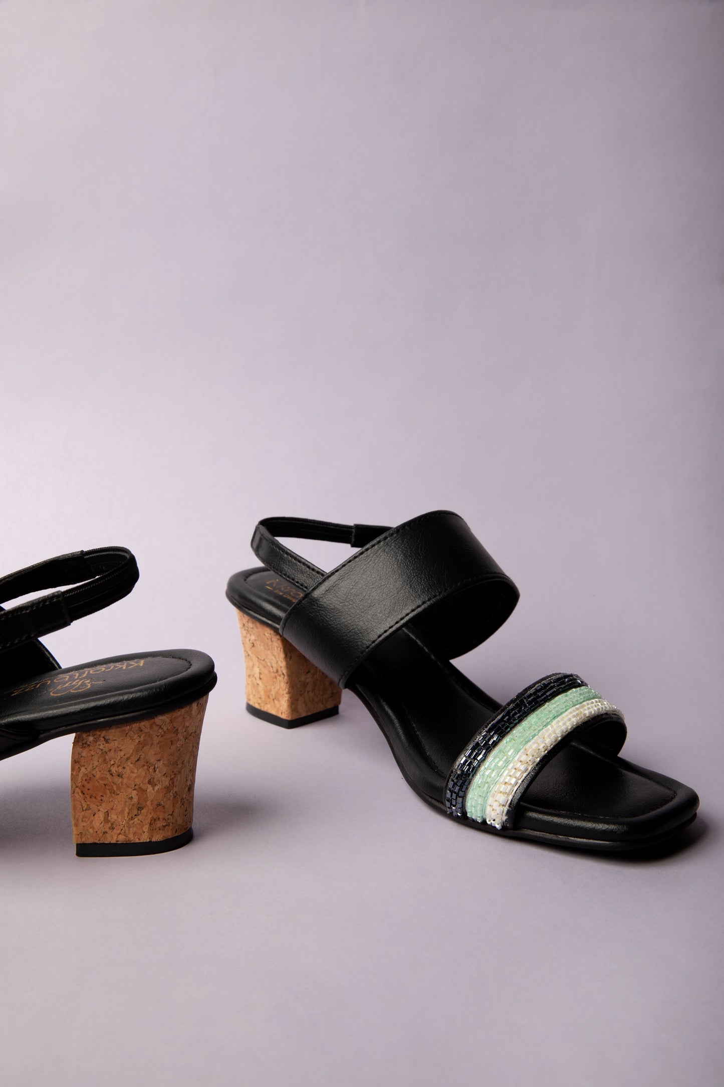 Embellished Black Block Heel Sandals