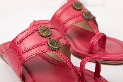 Pink leather kolhapuri Flat Sandals