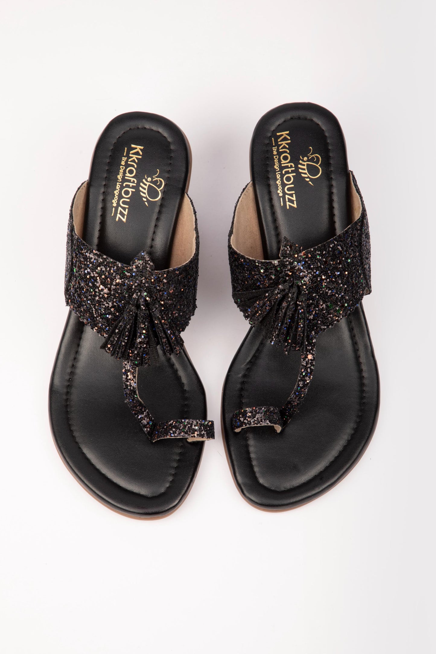 Black Shimmer Block Heel Kolha Sandals