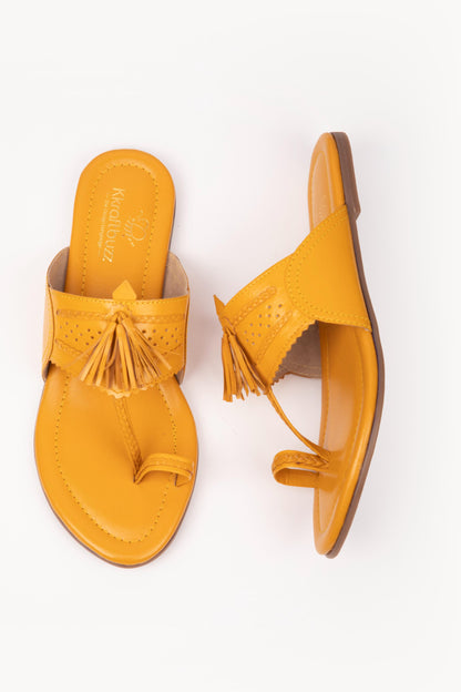 Yellow leather Kolha Flat Sandals