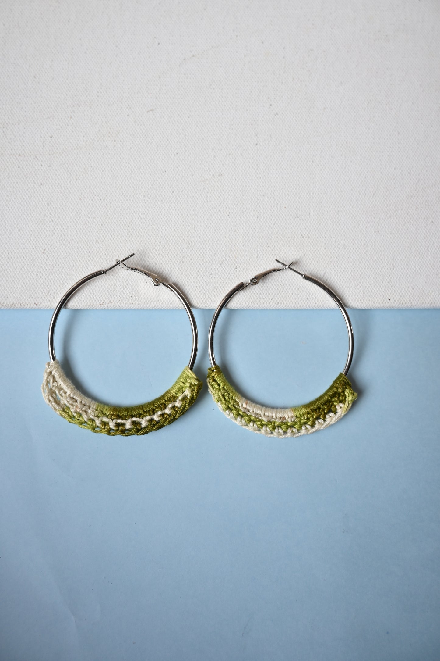 Olive tinted crochet earrings
