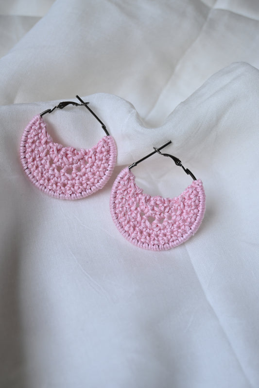 Baby pink small crochet earrings