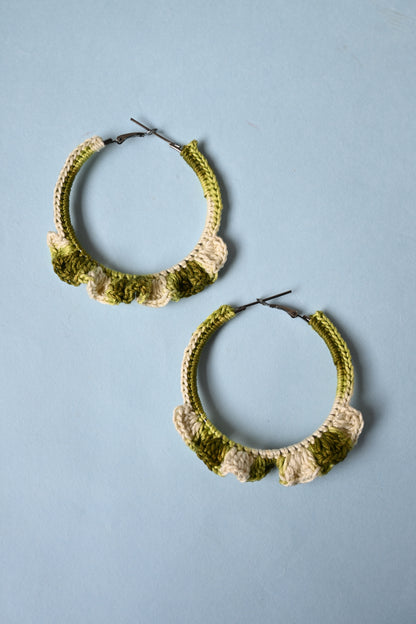 Olive green tinted large crochet earrings