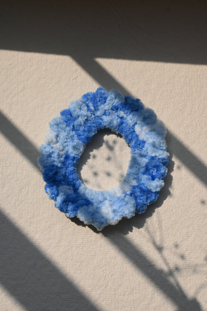Blue linear design crochet velvet scrunchie
