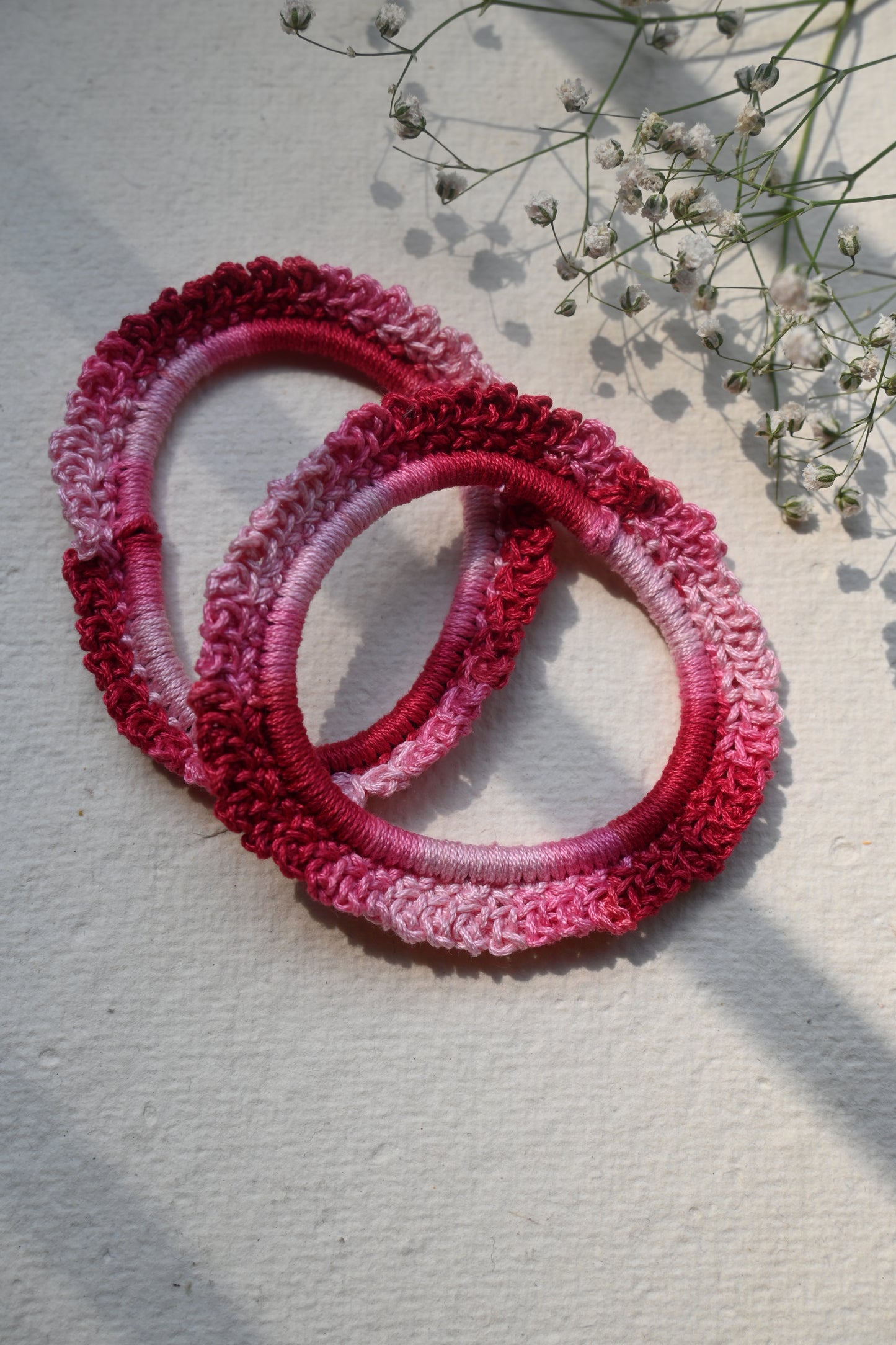 Red tinted crochet scrunchie