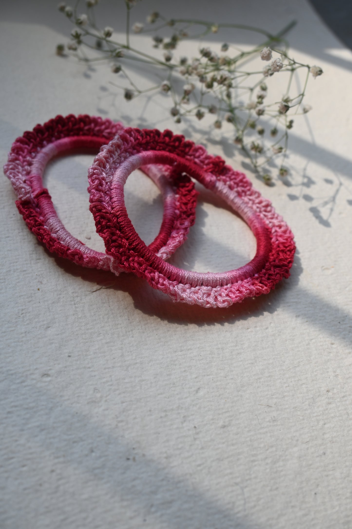 Red tinted crochet scrunchie