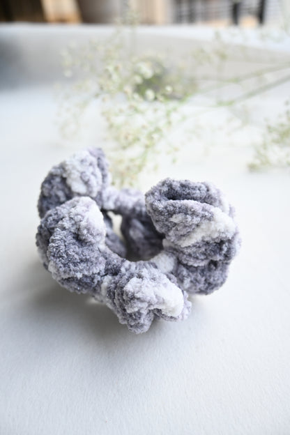 Grey crochet velvet scrunchie