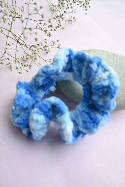 Blue crochet velvet scrunchie