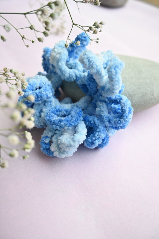 Spring blue crochet velvet scrunchie