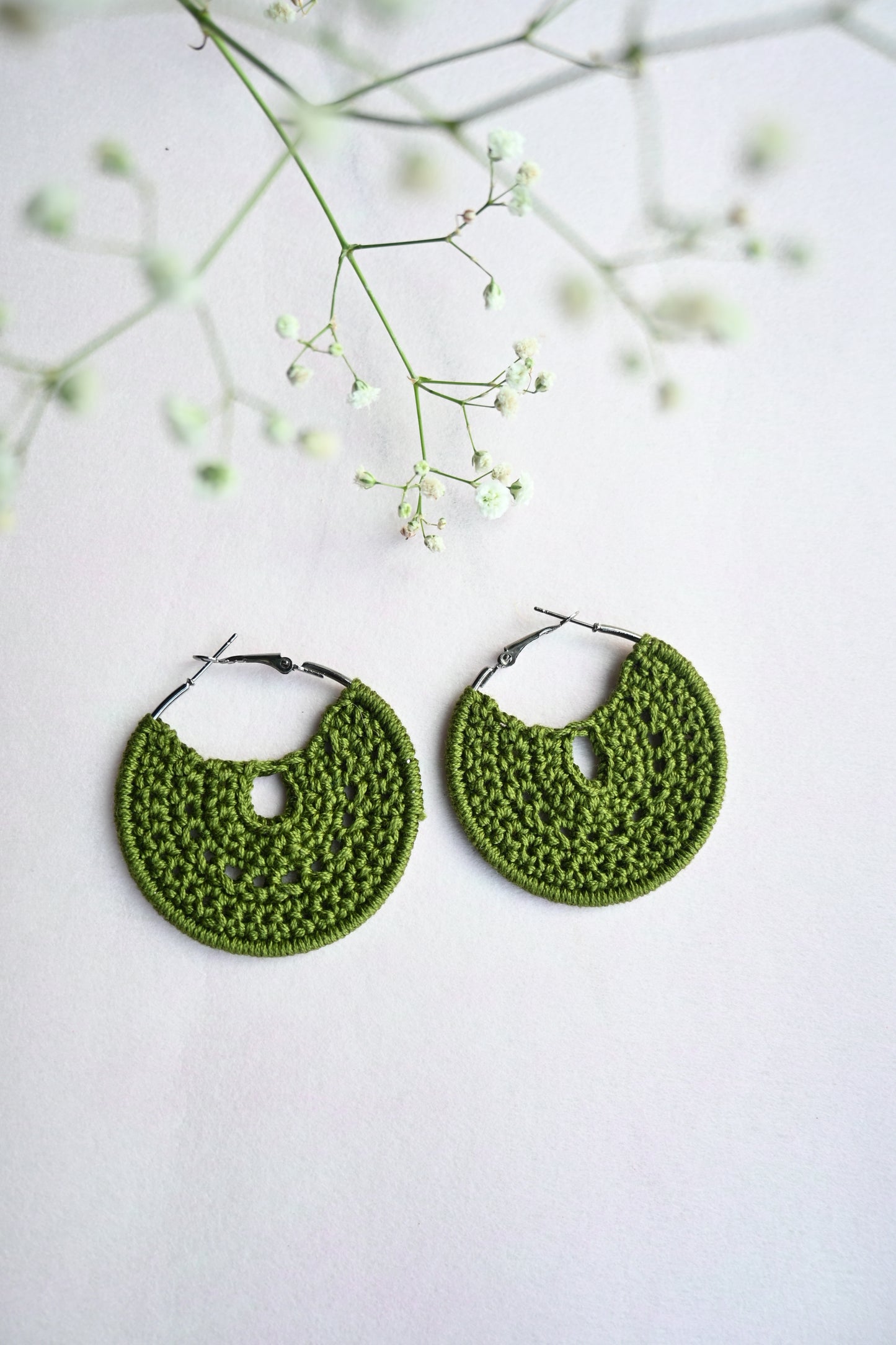 Olive green crochet earrings