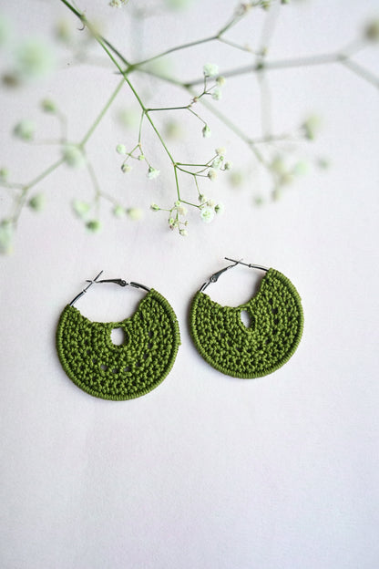 Olive green crochet earrings