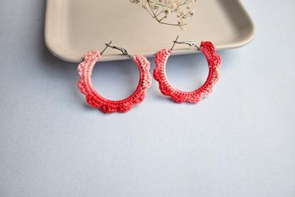 Red tinted small crochet Earrings