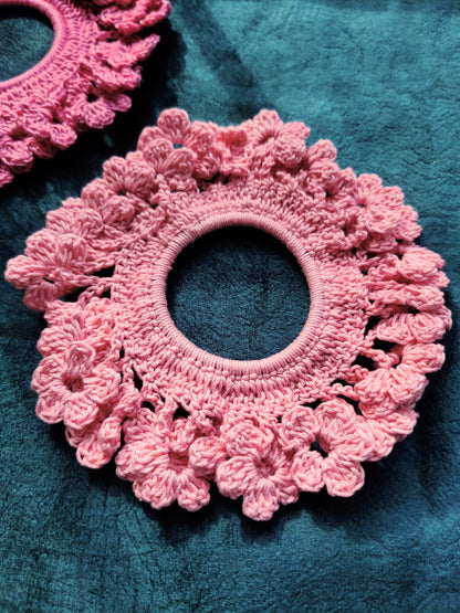 Light pink floral pattern crochet scrunchie