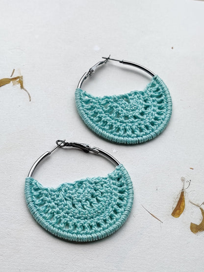 Aqua blue crochet earrings