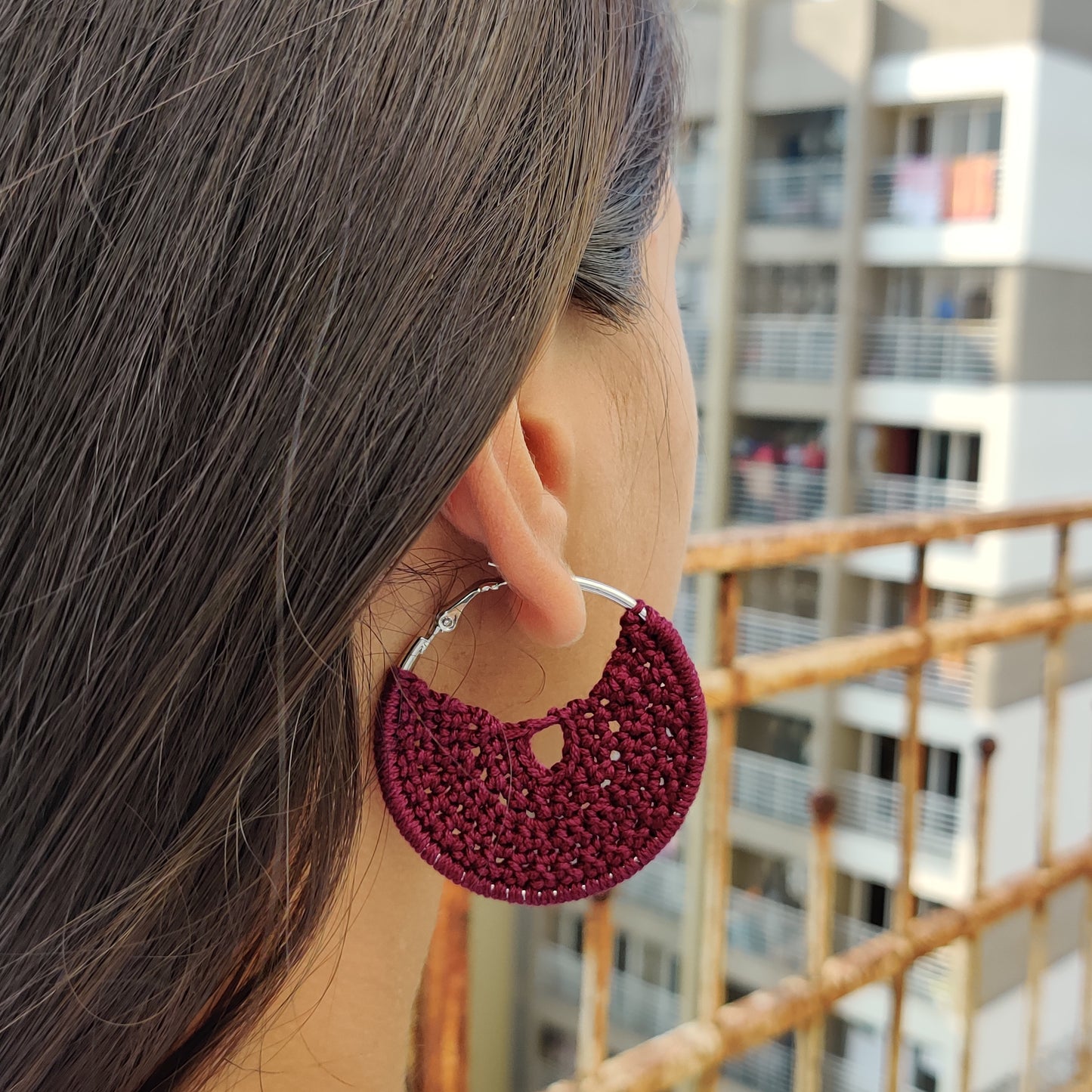 Plum crochet earrings