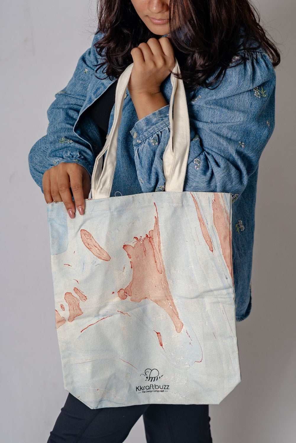 Blue & red cotton tote bag