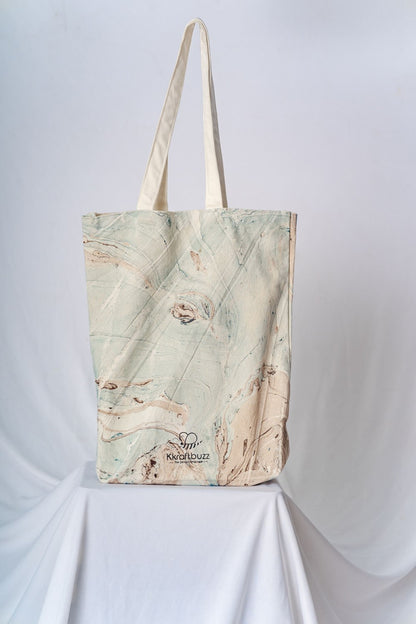 Blue & brown cotton tote bag
