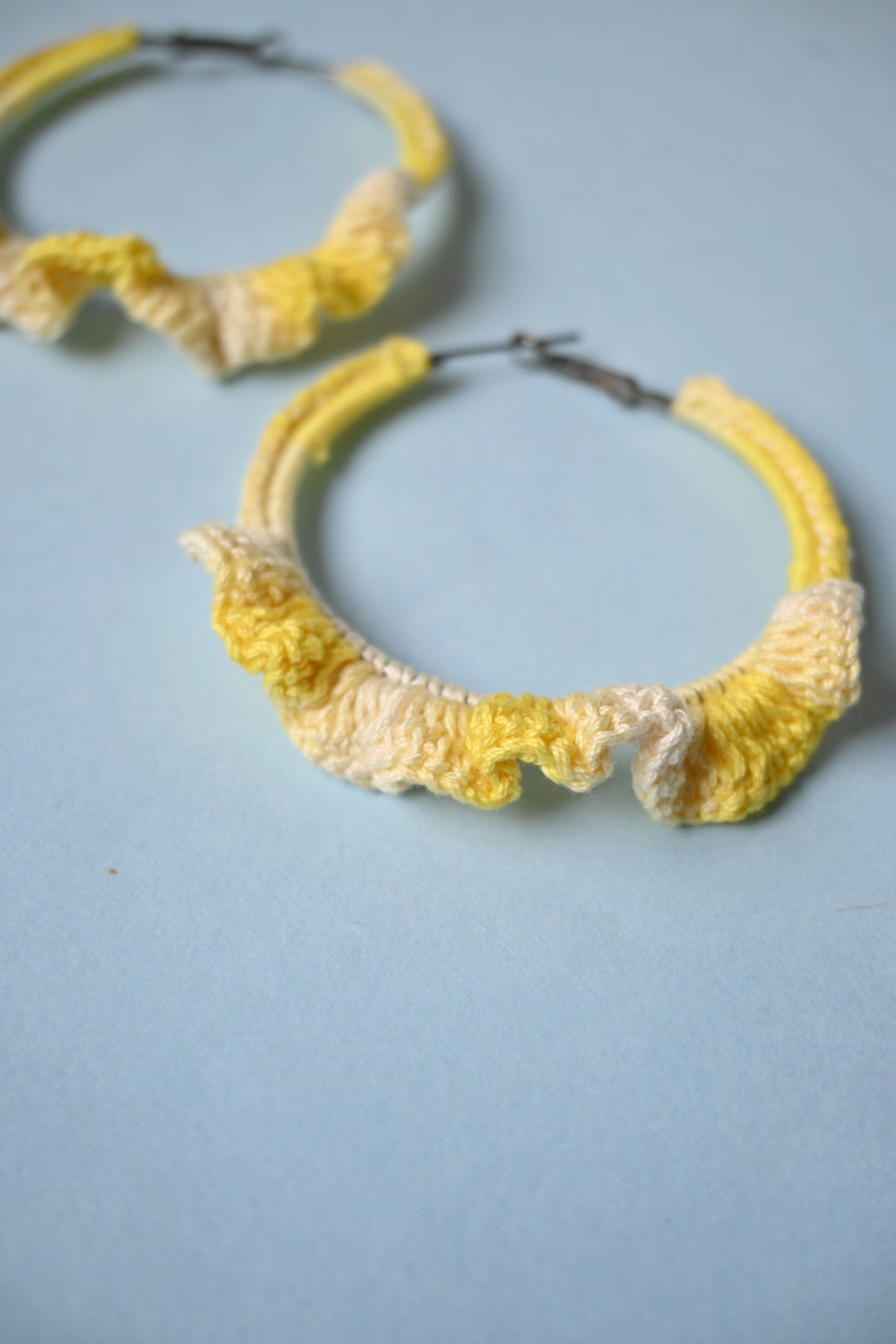 Yellow tinted large crochet earrings