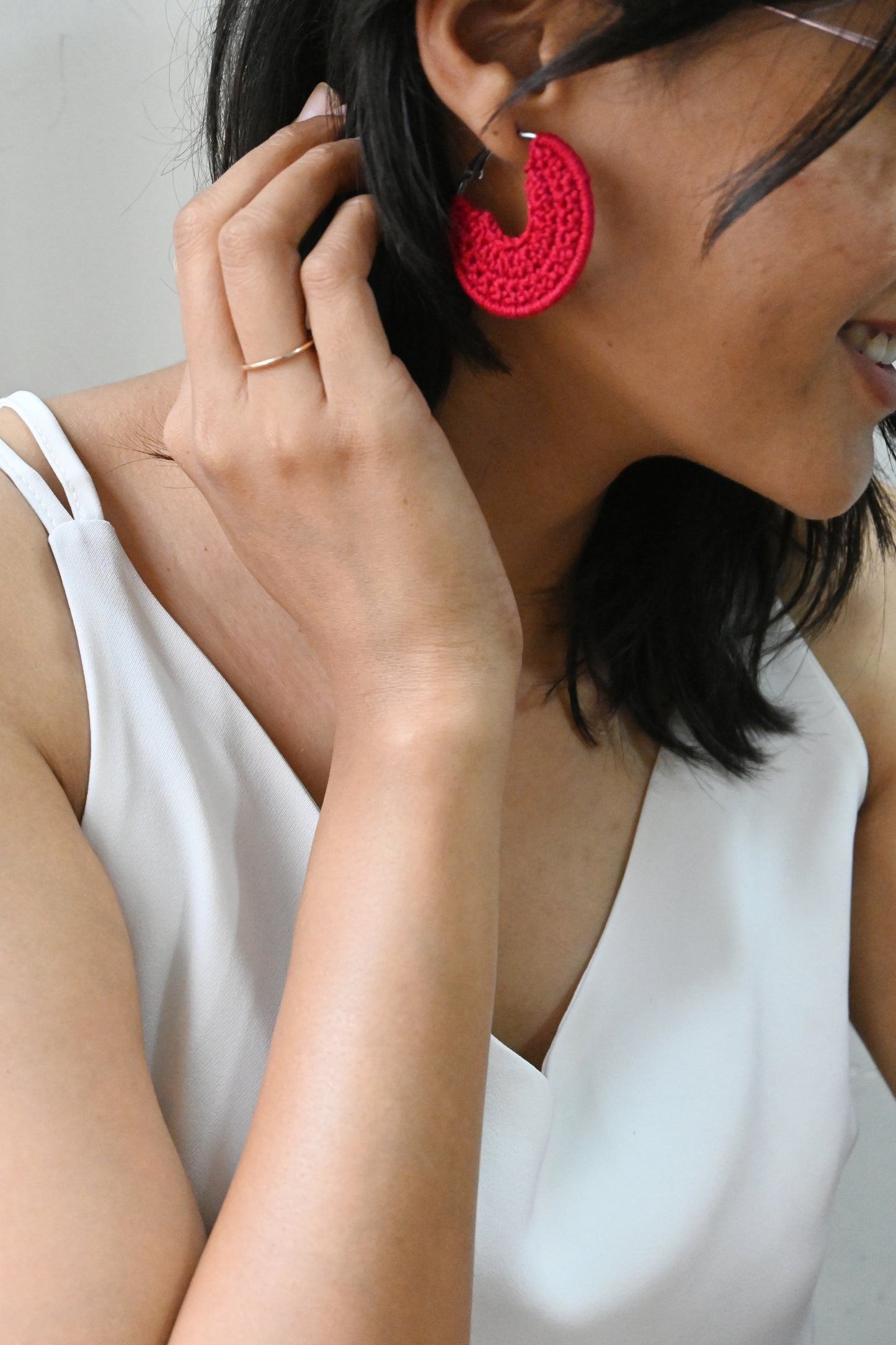 Cherry Red small crochet earrings