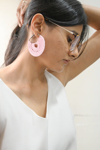 Baby pink full moon crochet earrings