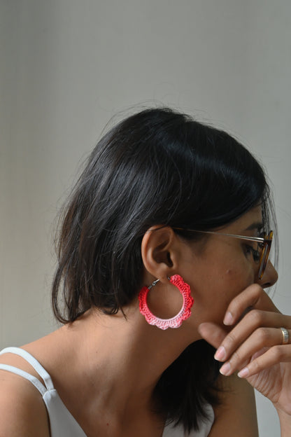 Red tinted small crochet Earrings